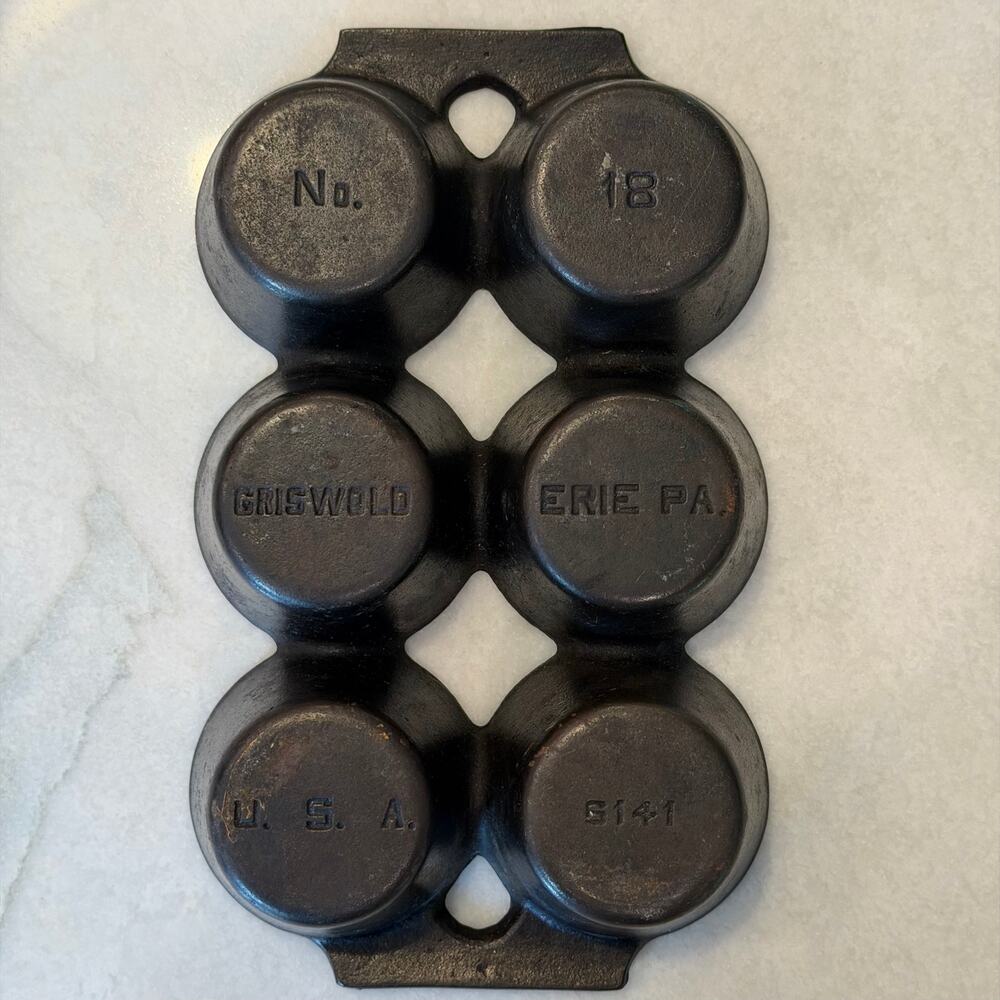 Vintage Griswold No. 18 Cast Iron Muffin Pan 6‑Cup – 6141 USA